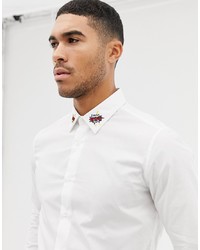 Devils Advocate Comic Collar Embroidery Slim Fit Shirt