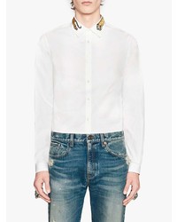 Gucci Embroidered Tiger Collar Duke Shirt in White for Men