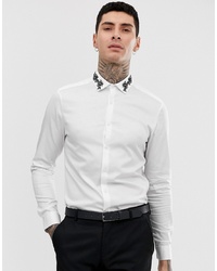 ASOS DESIGN Slim Fit Sa Shirt With Embroidered Collar