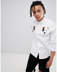 ASOS DESIGN Slim Shirt With Dog Embroidery