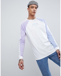 ASOS DESIGN Longline T Shirt With Colour Block Sleeves Embroidery
