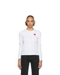 Comme Des Garcons Play White Heart Patch Long Sleeve T Shirt