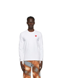 Comme Des Garcons Play White Heart Patch Long Sleeve T Shirt