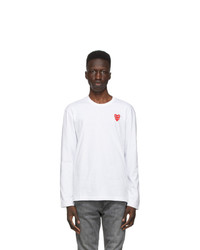 Comme Des Garcons Play White Layered Double Heart Long Sleeve T Shirt