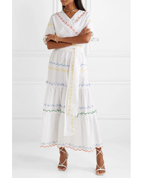 Tory Burch Tiered Embroidered Cotton Poplin Wrap Maxi Dress