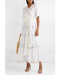 Tory Burch Tiered Embroidered Cotton Poplin Wrap Maxi Dress