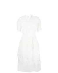 White Embroidered Mesh Evening Dress
