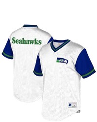 Mitchell & Ness Whiteroyal Seattle Seahawks Historic Logo Mesh V Neck T Shirt