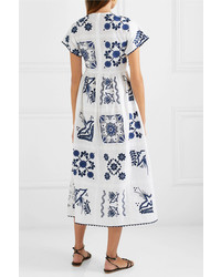 REDVALENTINO Abito Med Embroidered Cotton Poplin Midi Dress