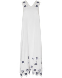 Suno Cotton Linen Floral Embroidered Midi Dress