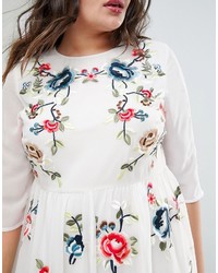 Asos Curve Curve Premium Midi Skater Dress With Floral Embroidery
