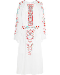 Temperley London Lupita Embroidered Tulle Paneled Silk Crepe Dress White