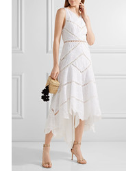 Zimmermann Mercer Fan Asymmetric Embroidered Cotton Midi Dress White