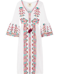 Figue Minette Embroidered Cotton Voile Midi Dress White