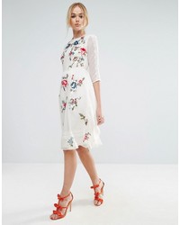 Asos Premium Midi Skater Dress With Floral Embroidery