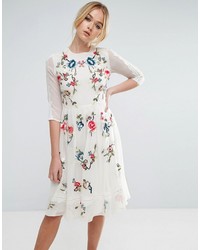 Asos Premium Midi Skater Dress With Floral Embroidery