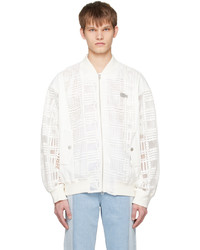 White Embroidered Nylon Bomber Jacket