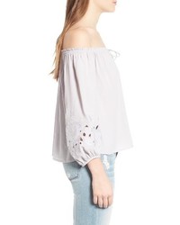 Astr The Label Embroidered Off The Shoulder Top