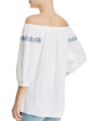 Beachlunchlounge Embroidered Off The Shoulder Gauze Tunic