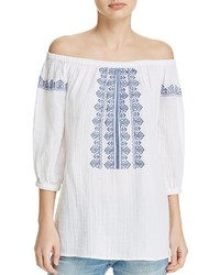 Beachlunchlounge Embroidered Off The Shoulder Gauze Tunic