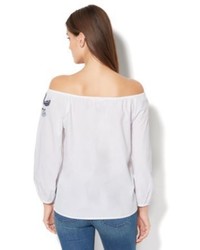 New York & Co. Beaded Embroidered Off The Shoulder Blouse White