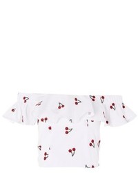Topshop Embroidered Cherry Off The Shoulder Top