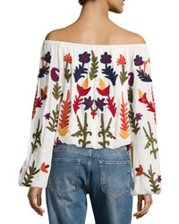 Chelsea & Theodore Embroidered Off The Shoulder Top Ivory