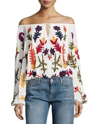 Chelsea & Theodore Embroidered Off The Shoulder Top Ivory