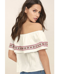 LuLu*s Hold Me Close White Embroidered Off The Shoulder Top