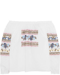 Needle & Thread Off The Shoulder Embroidered Cotton Poplin Blouse White
