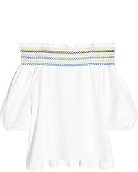 Peter Pilotto Petra Off The Shoulder Embroidered Cotton Poplin Top