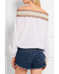 Tory Burch Sylvia Off The Shoulder Embroidered Cotton Muslin Top White