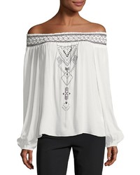 Parker Teagan Embroidered Off The Shoulder Top White
