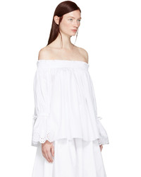 Alexander McQueen White Embroidered Off The Shoulder Blouse