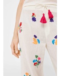 Mango Embroidered Cotton Trousers