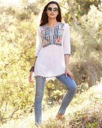 Johnny Was Collection Petals Embroidered Eyelet Georgette Blouse