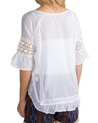 Dylan Luxe Peasant Blouse Cotton Silk Lacecrochet Detail Short Sleeve
