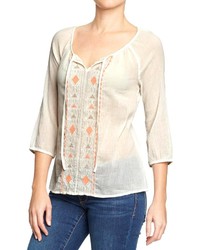 Old Navy Embroidered Gauze Peasant Tops