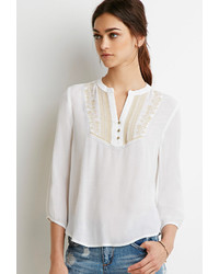Forever 21 Embroidered Peasant Blouse