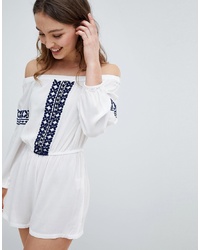 Influence Off Shoulder Embroidered Beach Playsuit