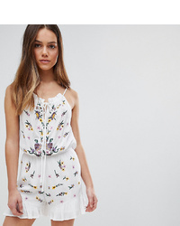 Glamorous Petite Sleeveless Playsuit With Frill Hem And Embroidery