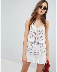 Glamorous Sleeveless Playsuit With Frill Hem And Embroidery