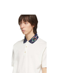 Gucci Off White Embroidered Collar Polo