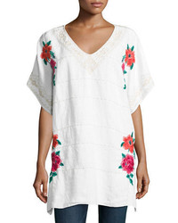 Johnny Was Selena Embroidered Linen Poncho Top Plus Size