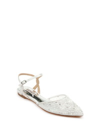 White Embroidered Satin Ballerina Shoes