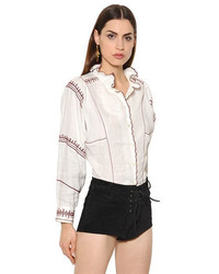 Etoile Isabel Marant Embroidered Ruffled Boxy Linen Shirt