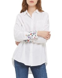 Topshop Falling Floral Embroidered Shirt
