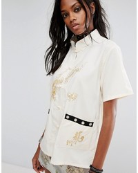 Reclaimed Vintage Inspired Embroidered Shirt With Eyelet Trim