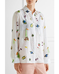 Rosie Assoulin Salad Bar Embroidered Cotton Voile Shirt White