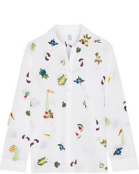 Rosie Assoulin Salad Bar Embroidered Cotton Voile Shirt White